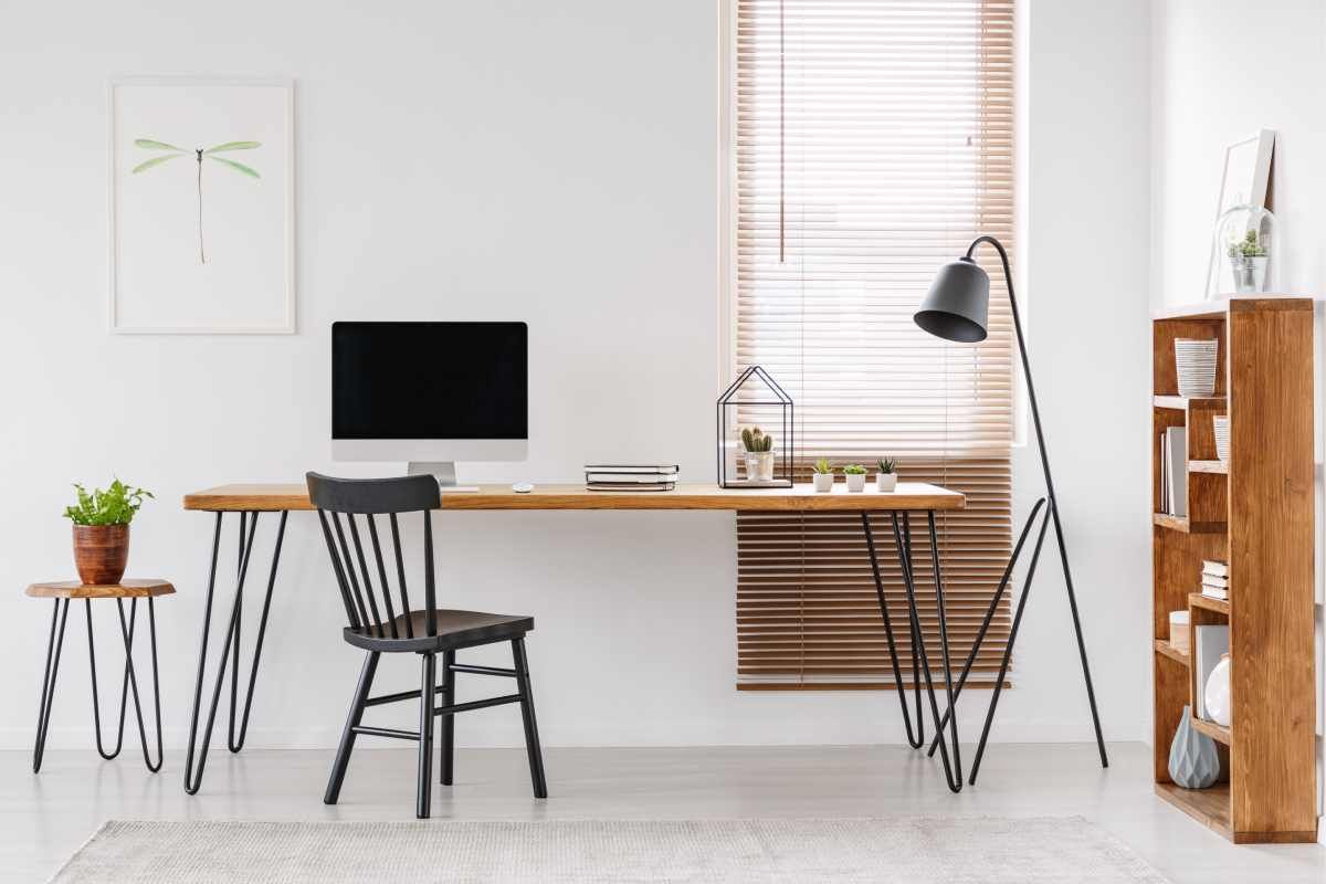 Bright home office decorated with modern window blinds near Manchester NH
