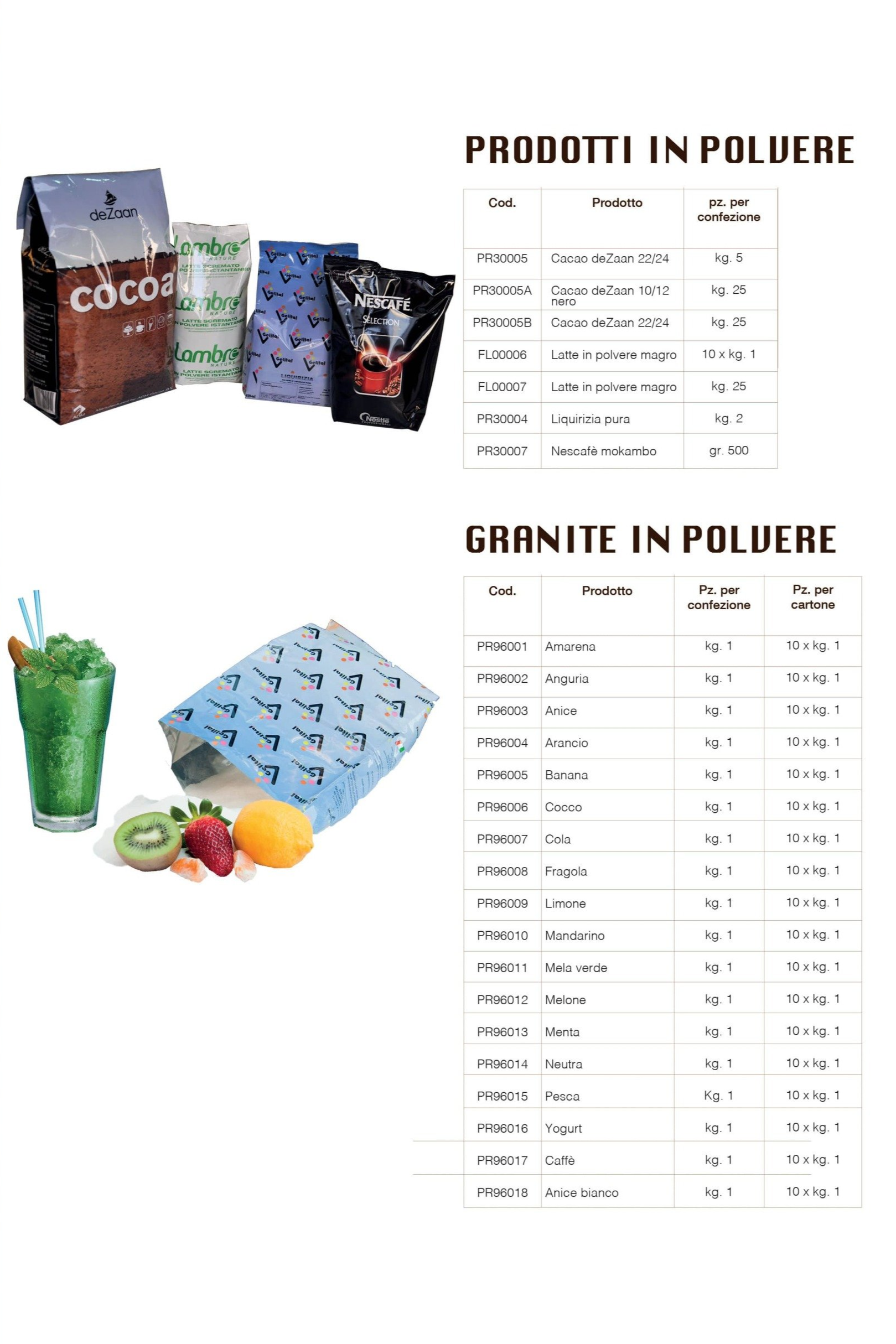 prodotti e granite in polvere