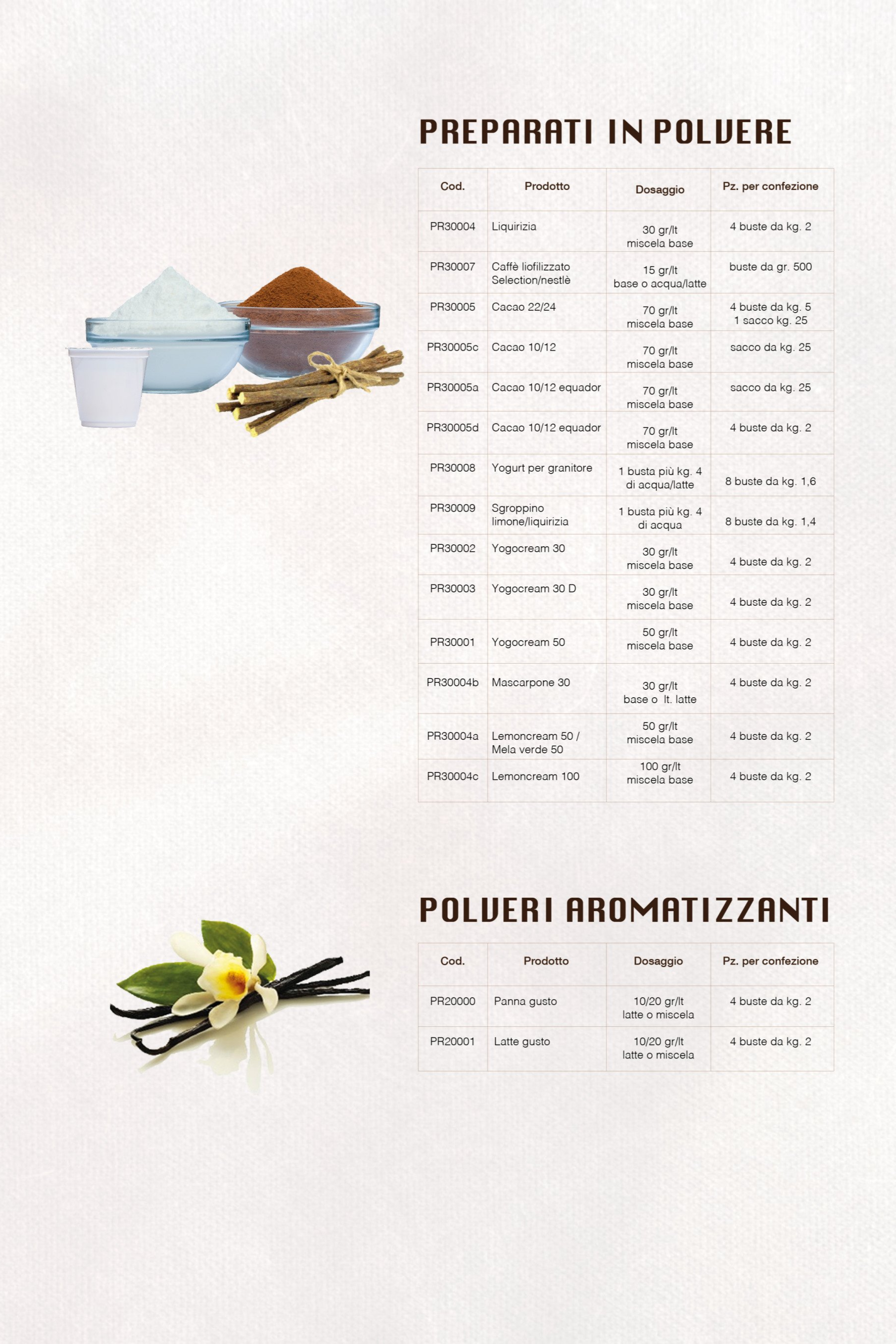 preparati in polvere e aromatizzanti