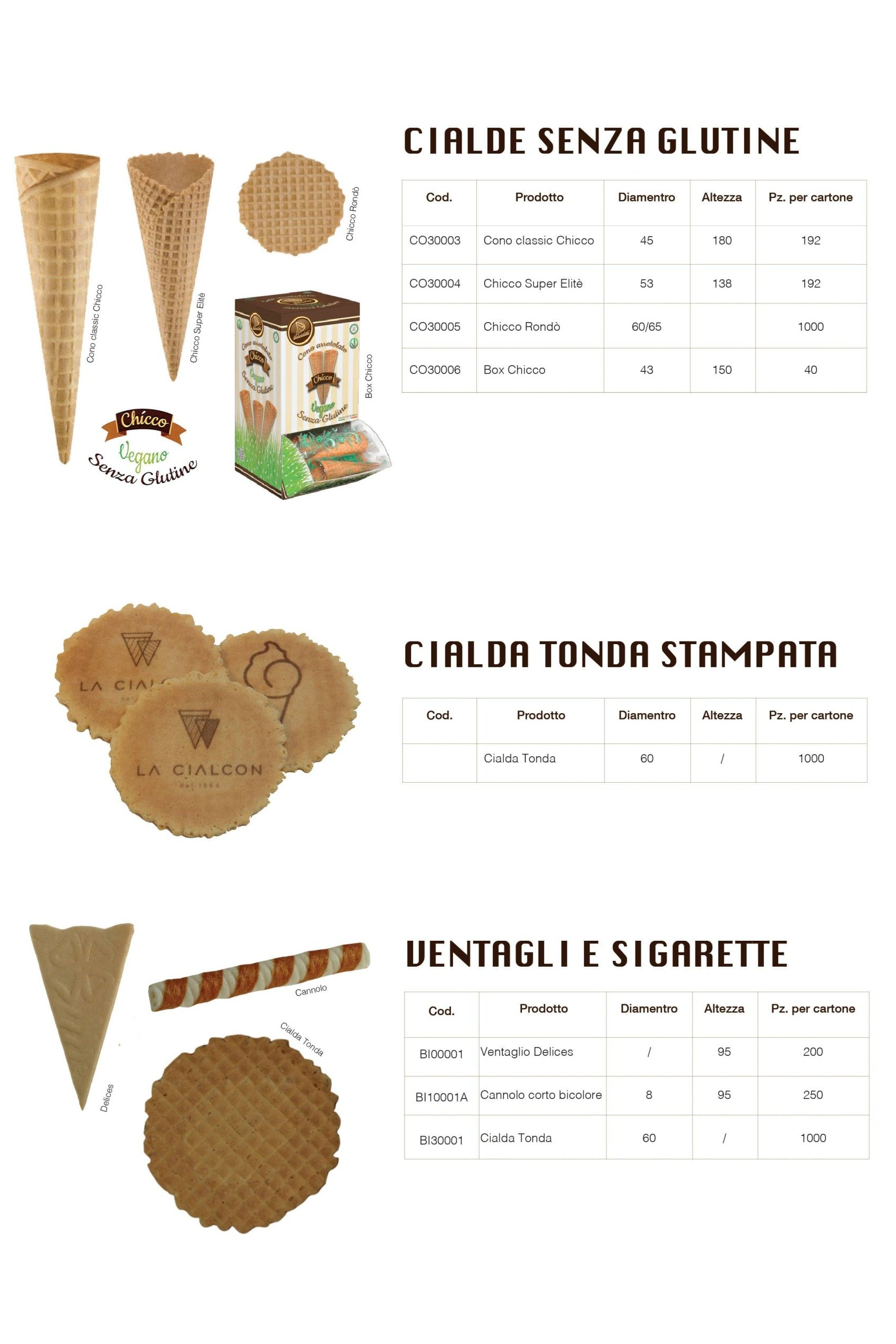 cialde senza glutine, cialde stampate, ventagli e sigarette