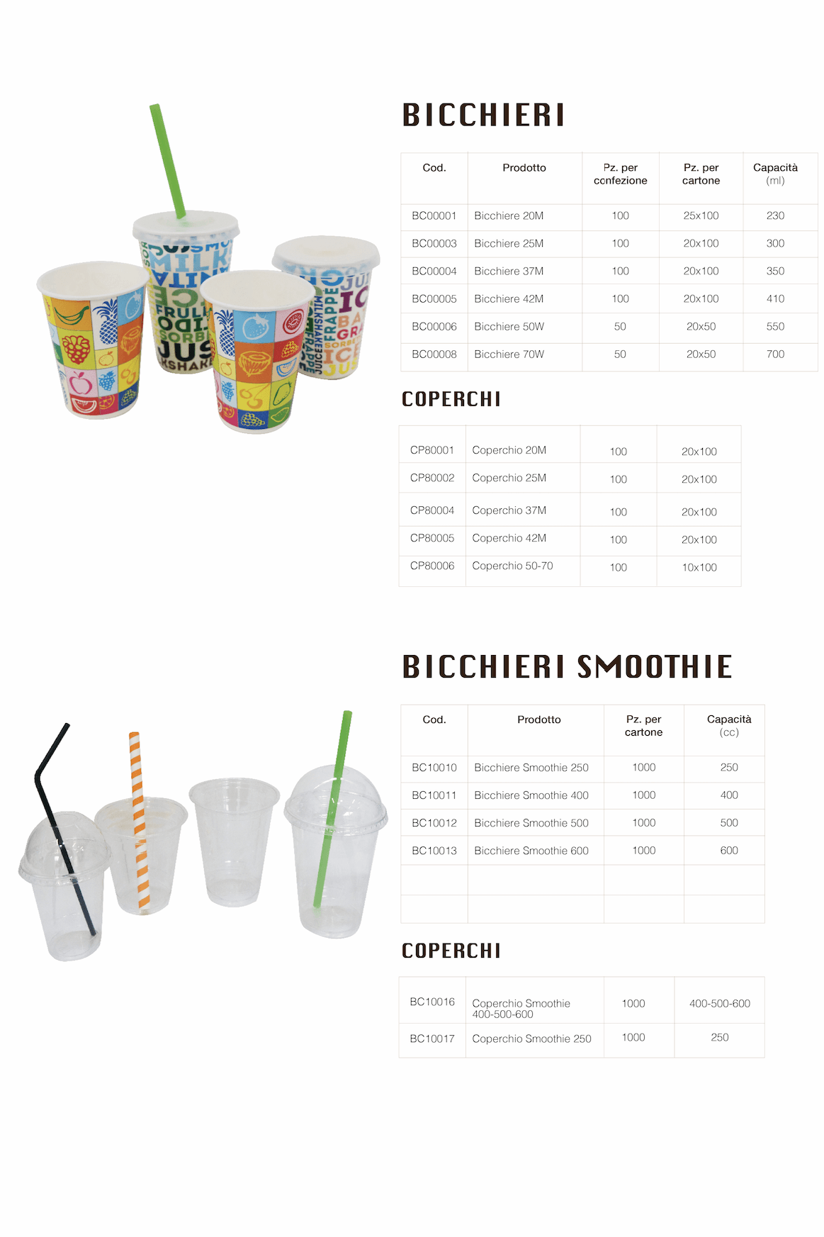 bicchieri frappè e bicchieri per smoothie