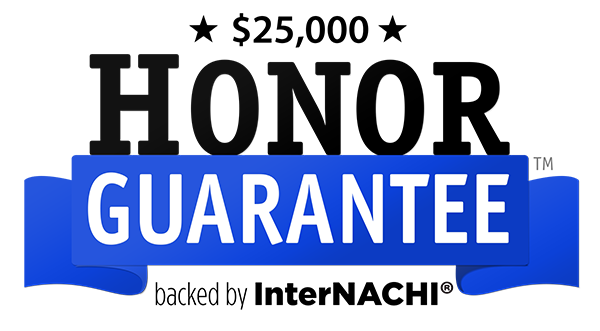 $25,000 Honor Guarantee badge with blue ribbon, backed by InterNACHI.