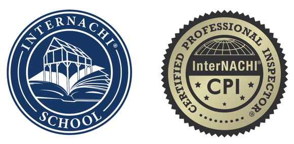 Internachi School and Certified Professional Inspector logos in blue and gold seals