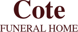 Cote Funeral Home logo in dark red text on a white background
