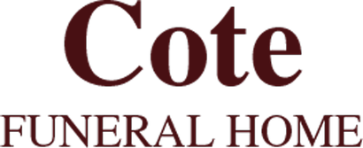 Cote Funeral Home logo in dark red text on a white background