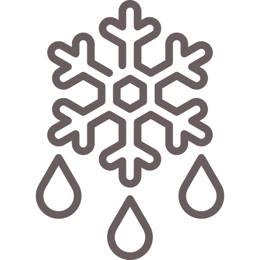 勾勒出雪花的輪廓,上面有三滴落的水滴,代表融化的雪或寒冷的天氣。
