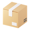 Cardboard box with white tape and label.