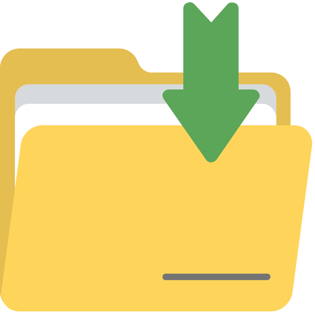 Yellow folder with green downward arrow, indicating a download.