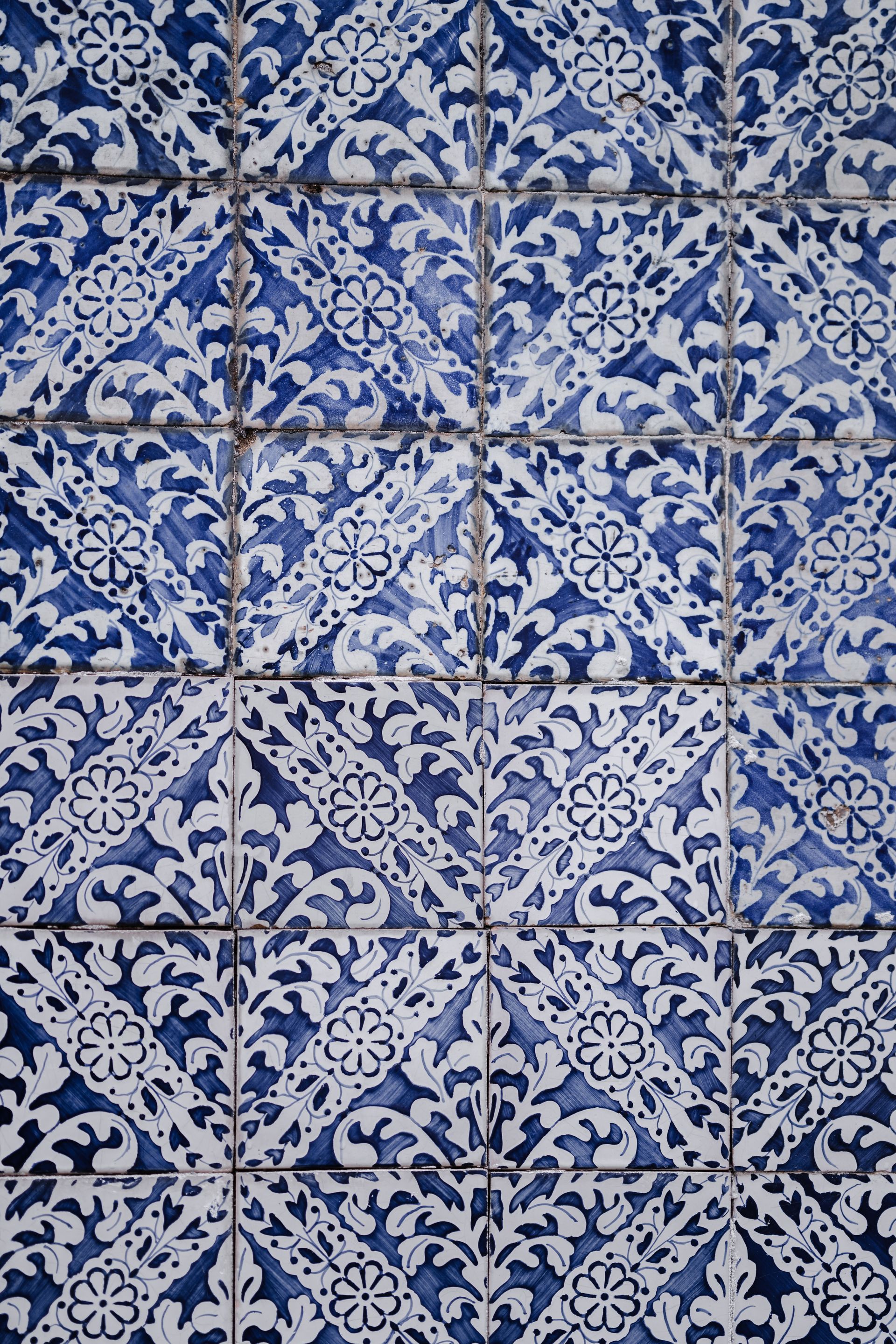 Blue and white patterned ceramic tiles.