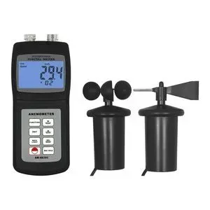 Anemómetro con pantalla digital y dos sensores acoplables, para medir la velocidad del viento y dirección del viento.