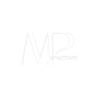 A white logo for a notary on a white background.