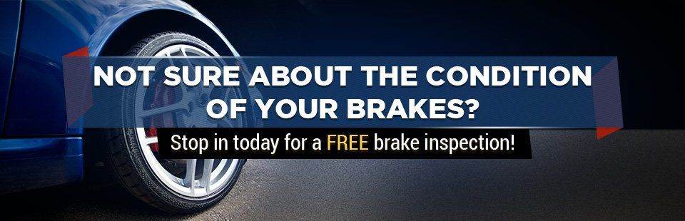 Brake ad with bold white text on a blue banner: