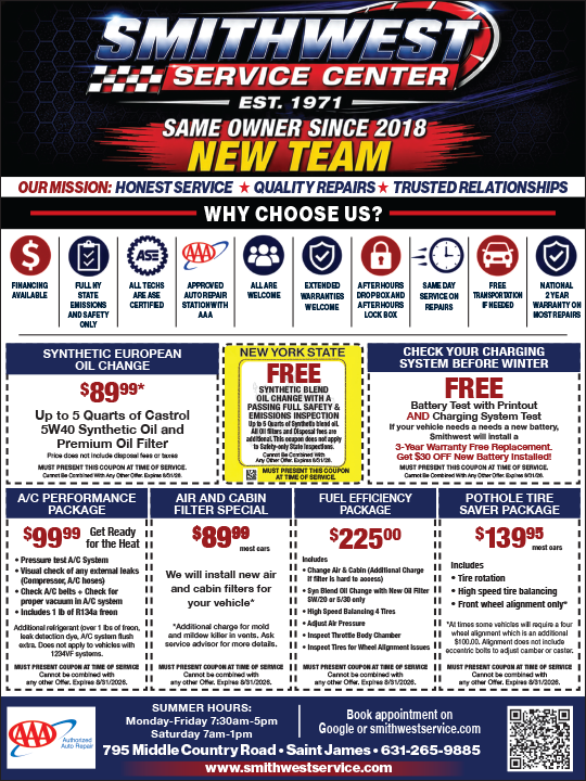 Various specials from us to you! Our Mission is Honest Service, Quality Repairs, and Trusted Relationships | Smithwest Service Center