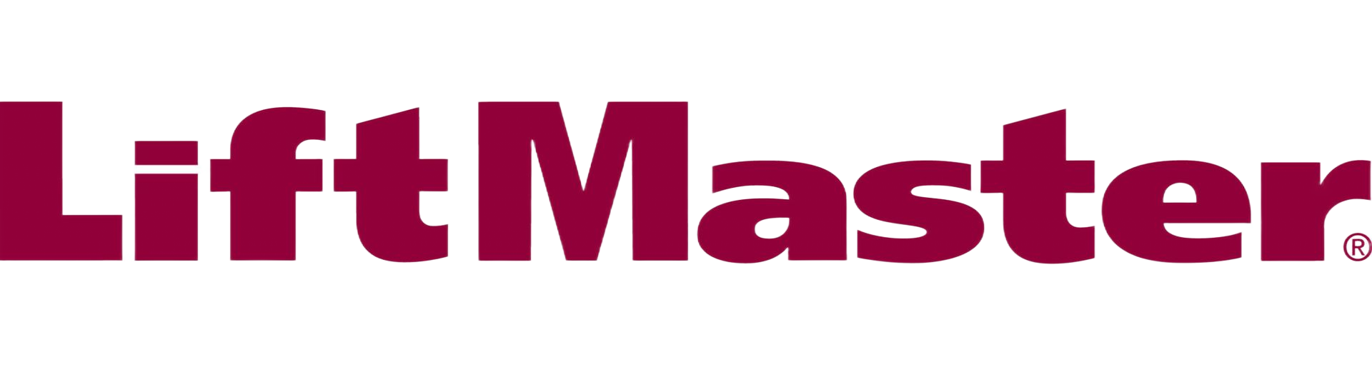 LiftMaster logo in bold maroon text on a white background