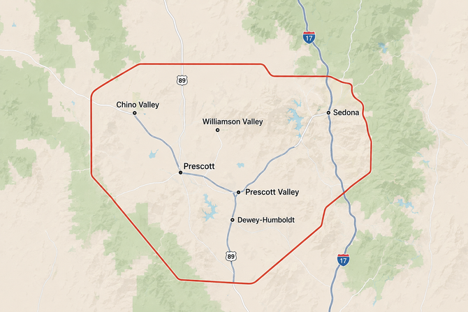 Map showing a red outlined area around White Mountain and nearby landmarks on a beige terrain background