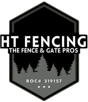 HT Fencing logo in black and white with house outline, trees, and text 