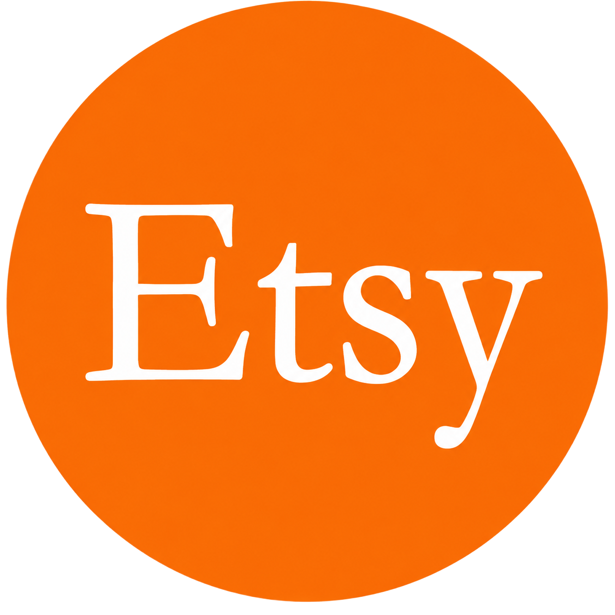 Etsy logo: white wordmark on an orange circle background