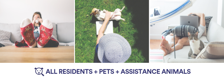 Image with caption that reads - All Residents + Pets + Assistance Animals