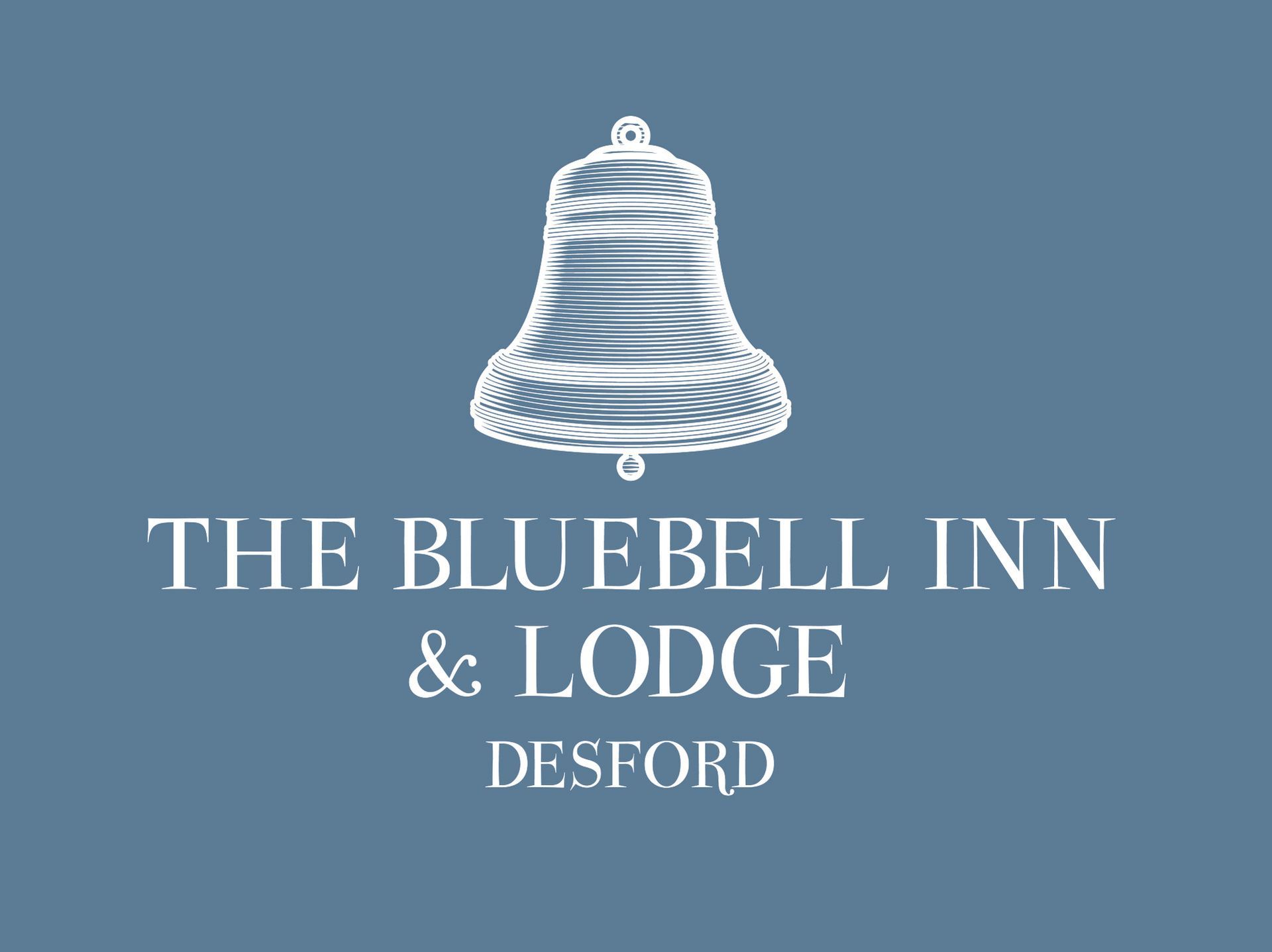 The Bluebell Inn & Lodge logo on a blue background with white text and emblem
