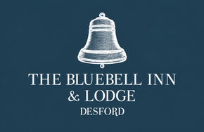 The Bluebell Inn & Lodge logo on a blue background with white text and emblem