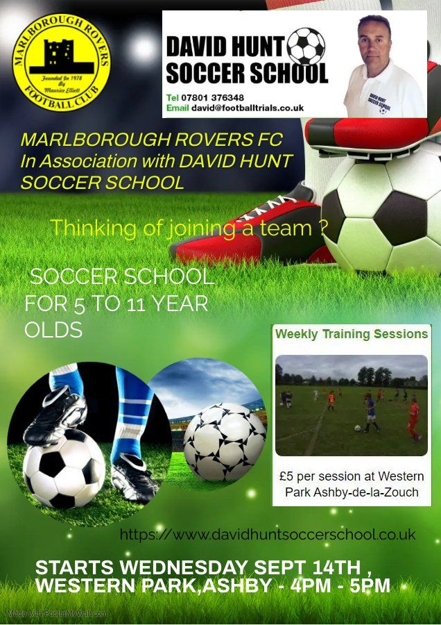 A poster for david hunt soccer school in association with david hunt soccer school
