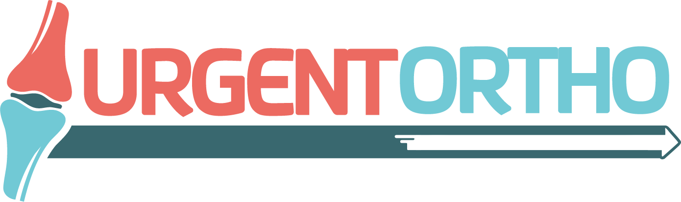 Logo for Urgent Ortho in Auburn. Features a knee joint graphic, red 