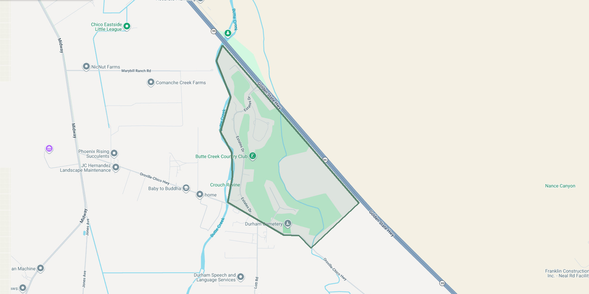 Butte Creek Country Club neighborhood map, Chico, CA
