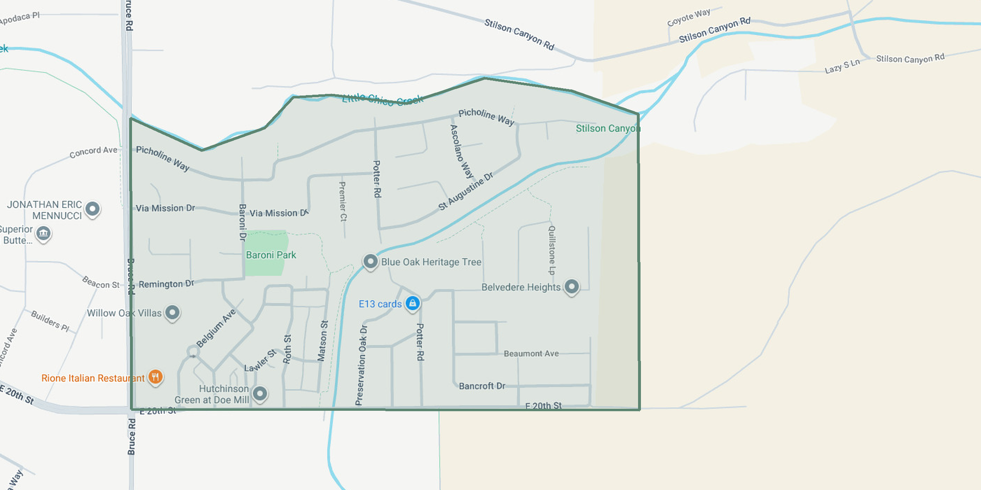 Doe Mill neighborhood map, Chico, CA