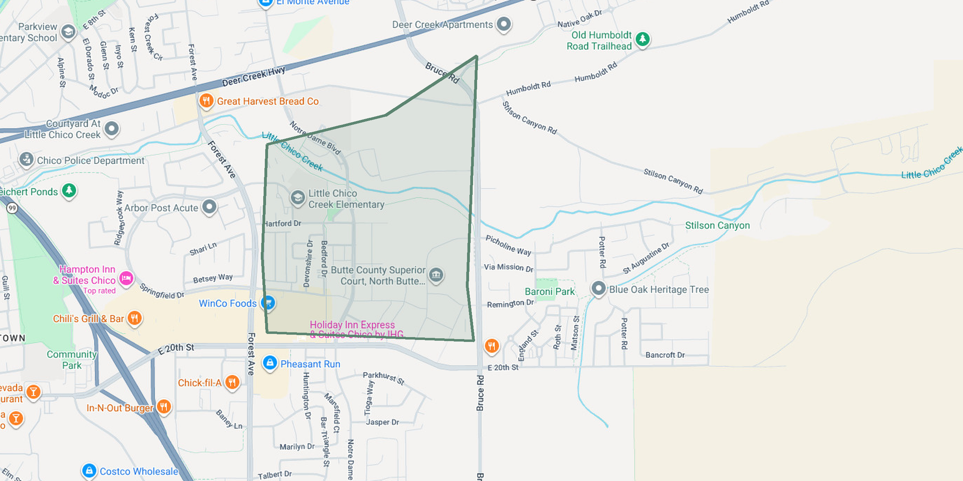 Meriam Park neighborhood map, Chico, CA