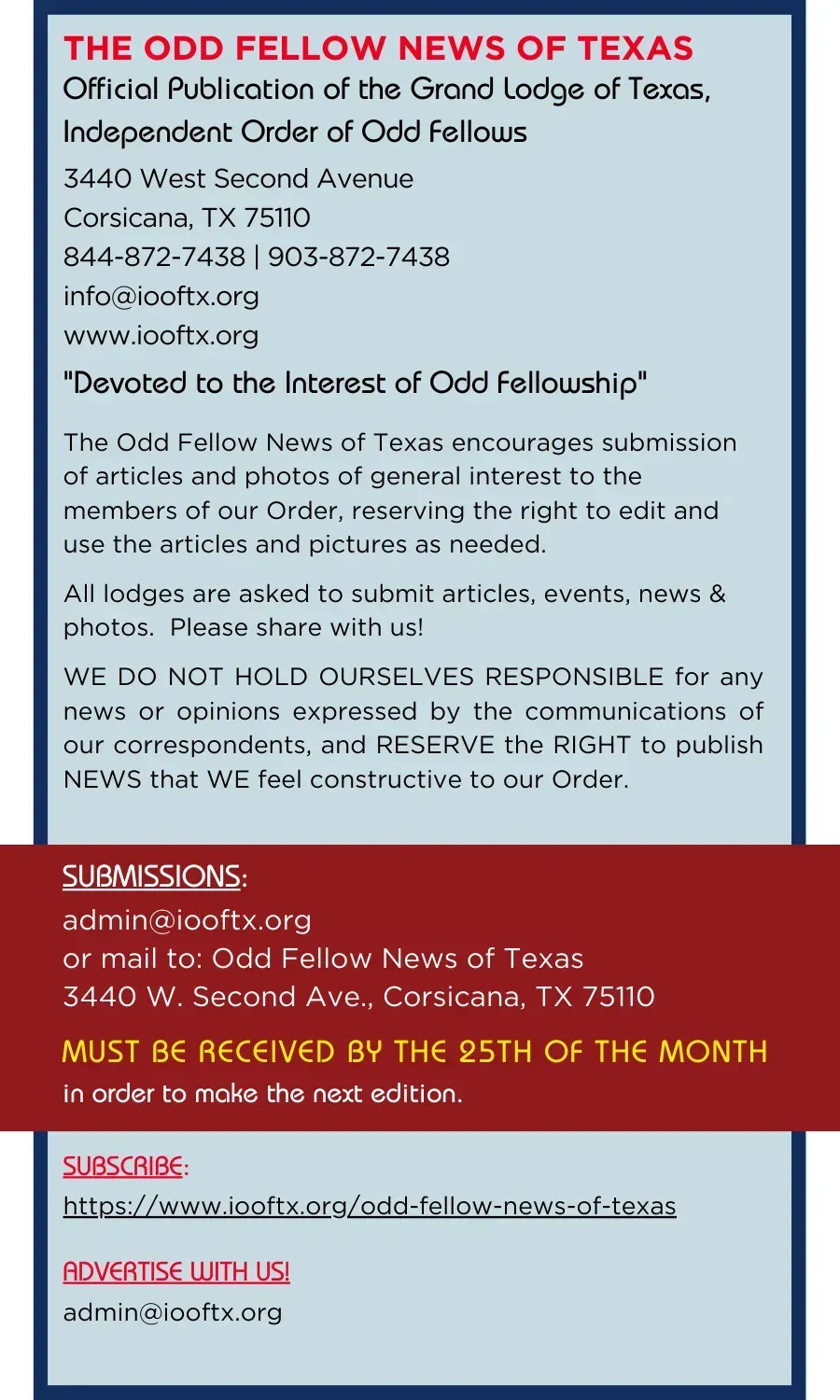 A page that says the odd fellow news of texas on it