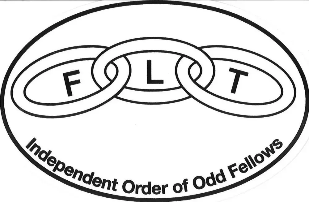A black and white logo for the independent order of odd fellows