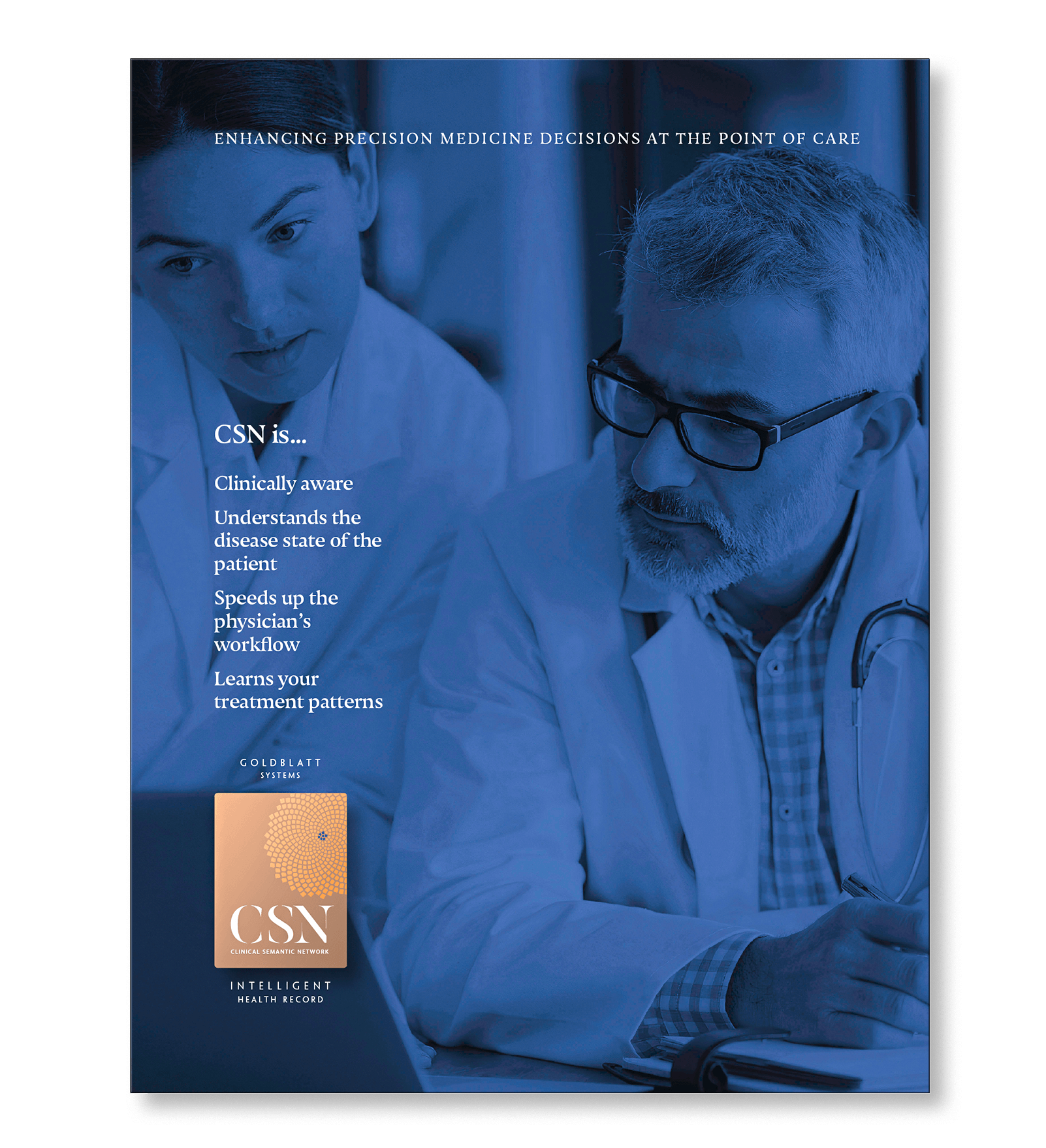 view of doctors consulting—front overe of 6-page brochure