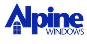 A blue logo for alpine windows on a white background