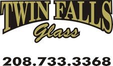 A logo for twin falls glass with a phone number.