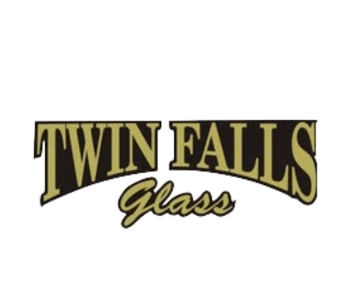 A logo for twin falls glass on a white background