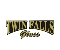 A logo for twin falls glass on a white background