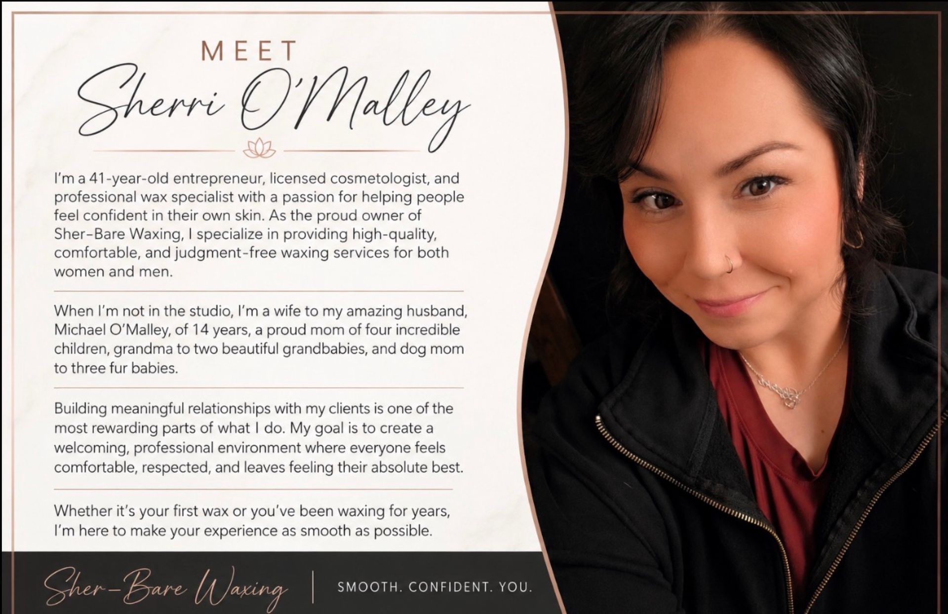 Promotional flyer with a woman’s portrait and text about life coaching and counseling services