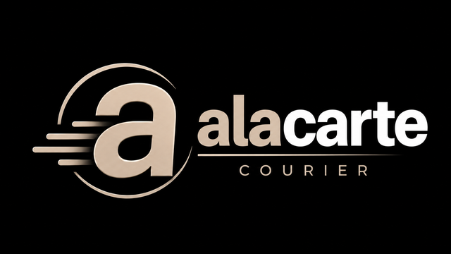 Ala carte logo with beige and white text on a dark background