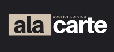 Ala carte logo with beige and white text on a dark background