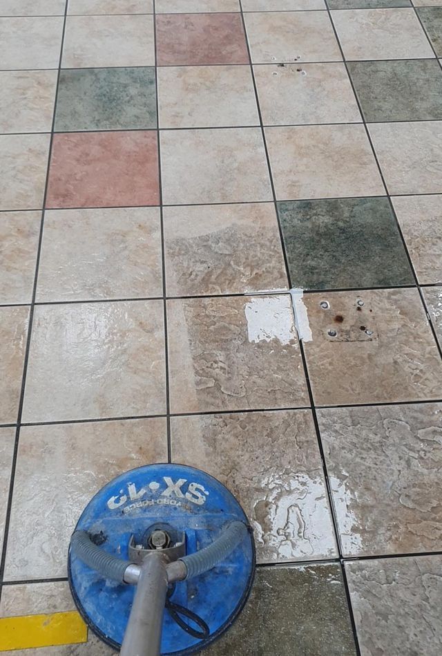Cleaning Tile In Progress — Townsville, QLD — Bethel Carpet Cleaning