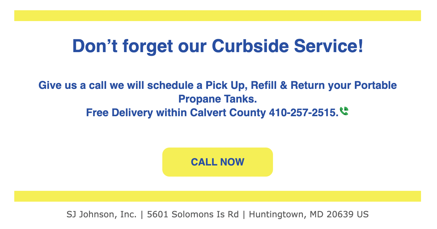 Free Propane Tank Delivery Service brochure for portable propane tanks free delivery service.
