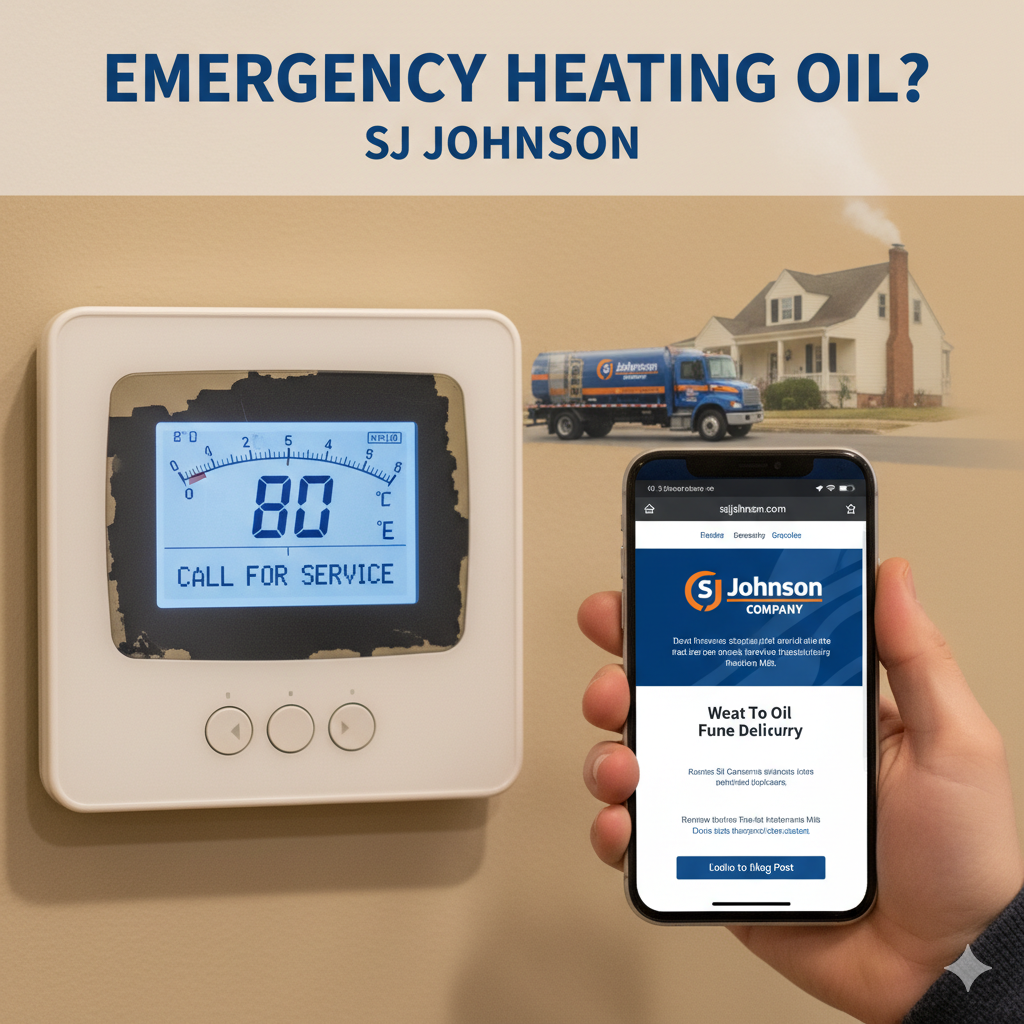 Emergency heating oil image with truck and meter.