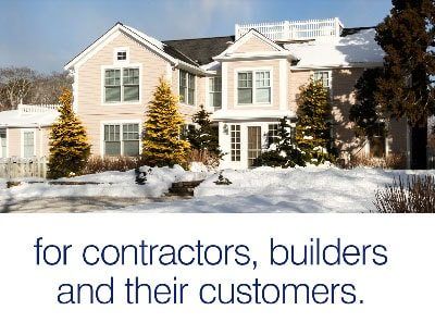 A large house in the snow with the words for contractors builders and their customers