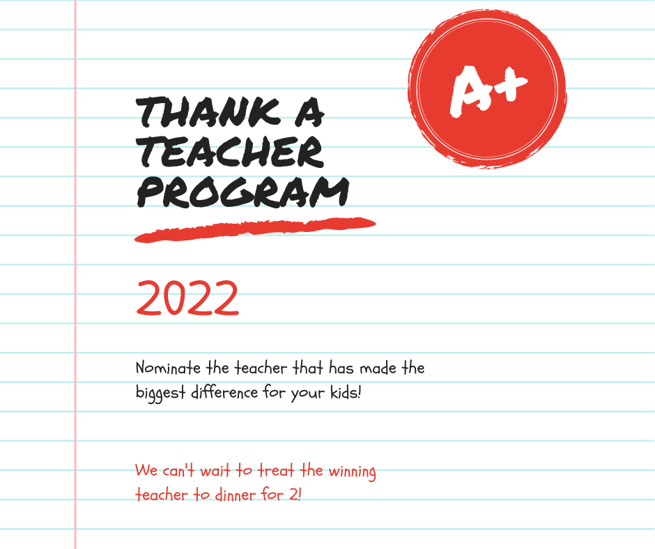 A thank a teacher program for 2022 is written on a piece of paper.