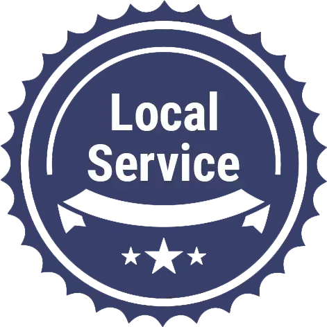 A dark blue circular seal with a serrated border, featuring the text 