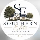 Southern Elite Rentals logo with house, trees, and black and gold text on a white circle