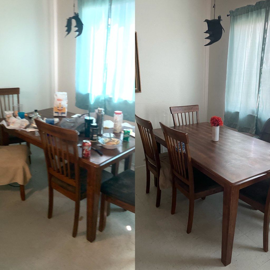 before and after images of a freshly clean of Dining room