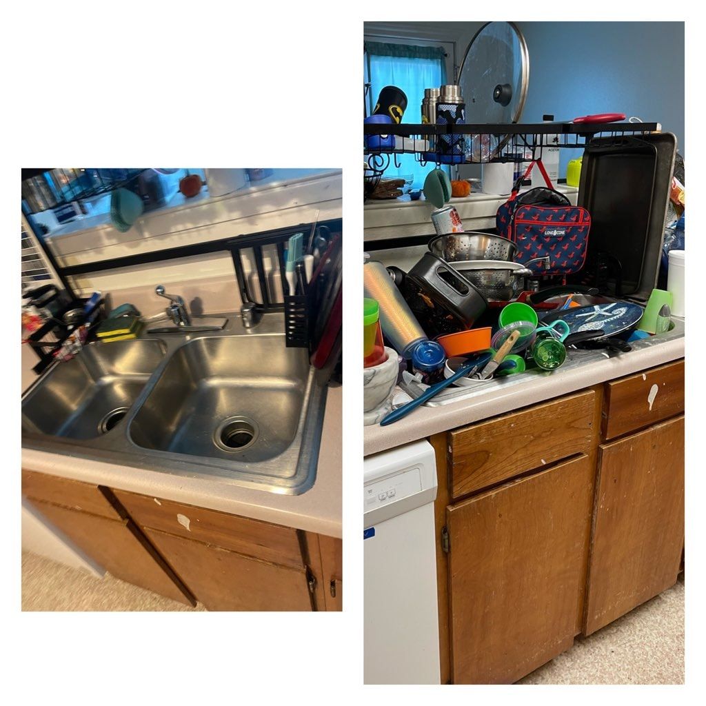 before and after images of a freshly clean counter