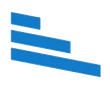 Logo astratto blu a tre barre su sfondo bianco.