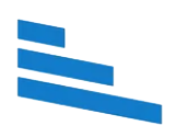 Logo astratto blu a tre barre su sfondo bianco.